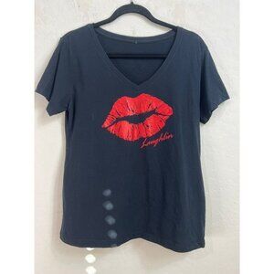 Women Laughlin, NV Kiss Lips Red Lips Graphic Tee Metallic Sz L